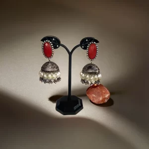 Textured stone oxidised jhumki