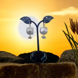 lotus-inspired silver oxidised studs