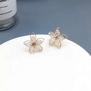 Flower Crystal Plating Glass Copper Stud Earrings