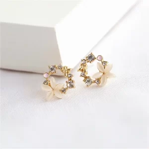 Flower Inlay Alloy Rhinestones Ear Studs