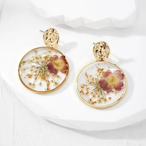 Pink Flower Resin Drop Earrings