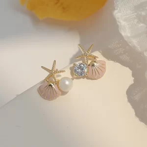 Shell Starfish Style Enamel Plating Zinc Alloy Ear Studs