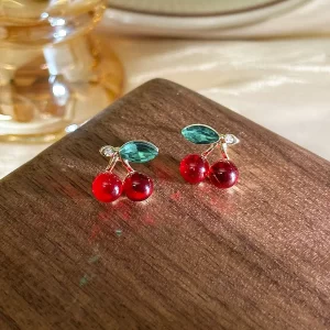 Sweet Cherry Artificial Gemstones Ear Studs