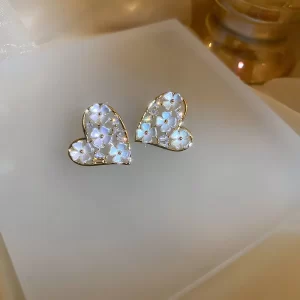 Shiny Heart Shape Flower Alloy Ear Studs