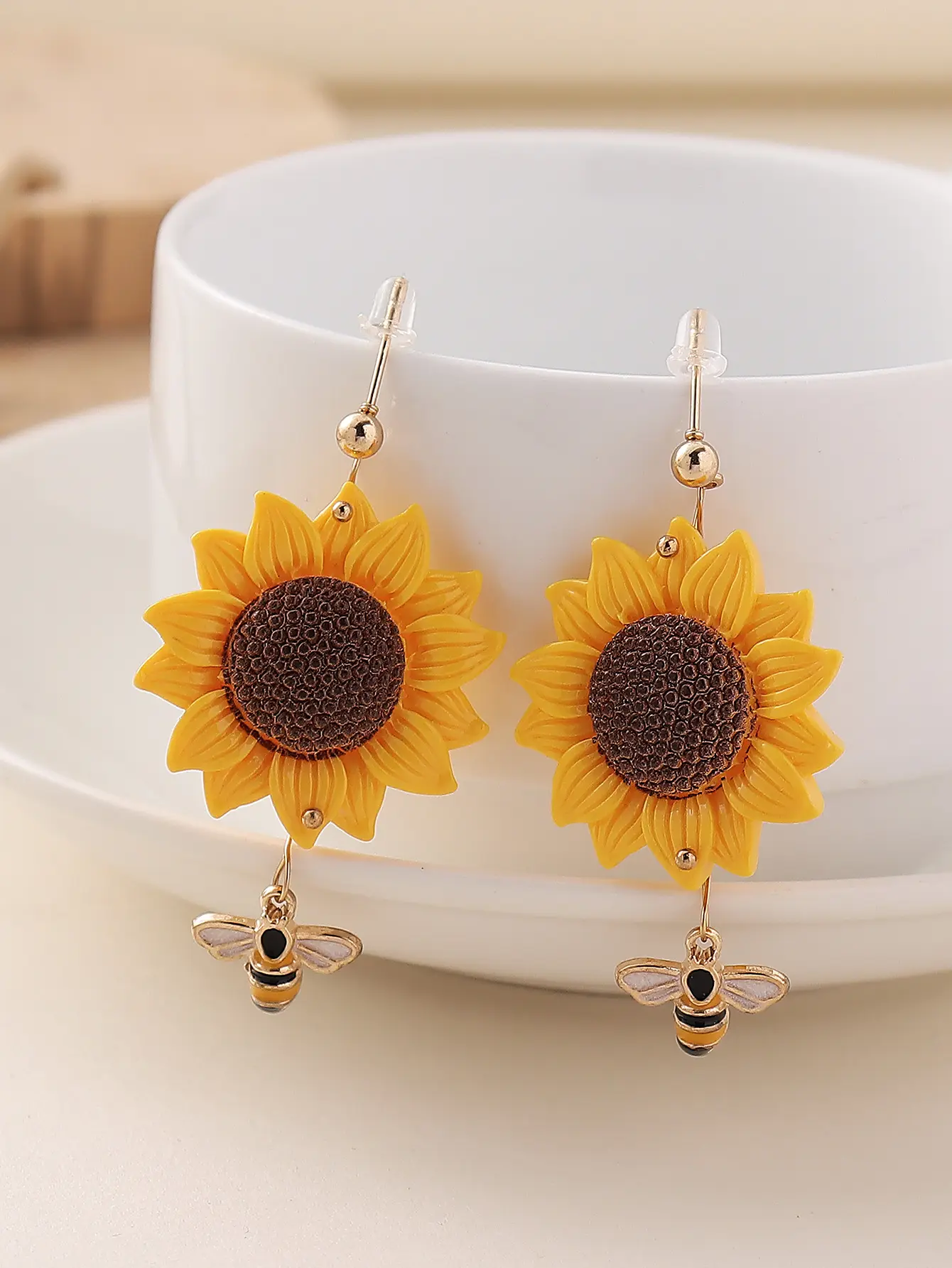 Sunflower and Bee Drop Earrings - Image 7