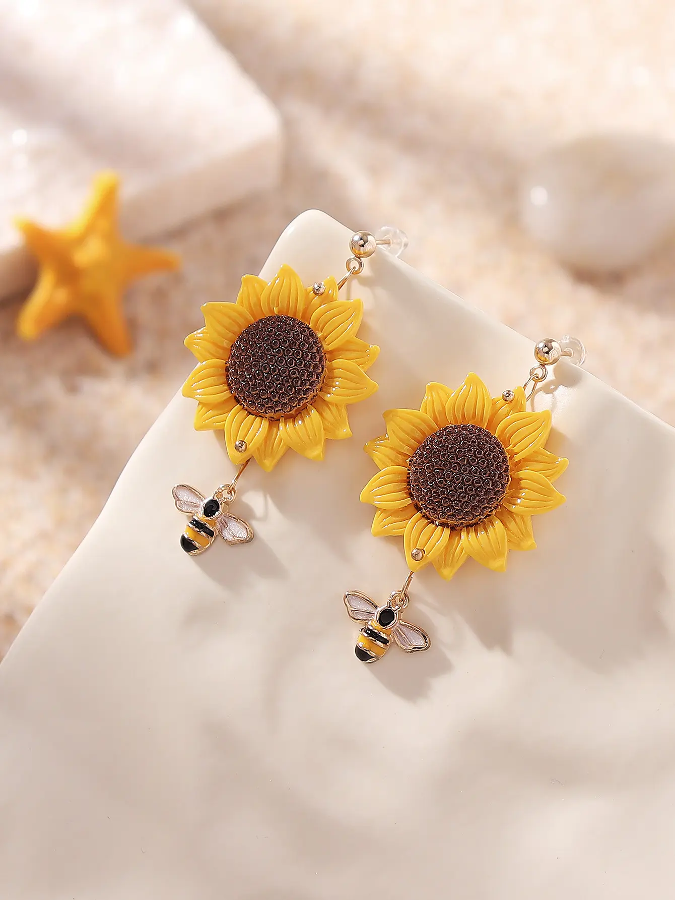 Sunflower and Bee Drop Earrings - Image 6