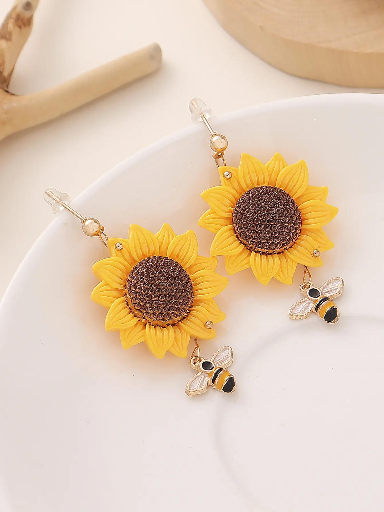 Sunflower and Bee Drop Earrings - Image 4