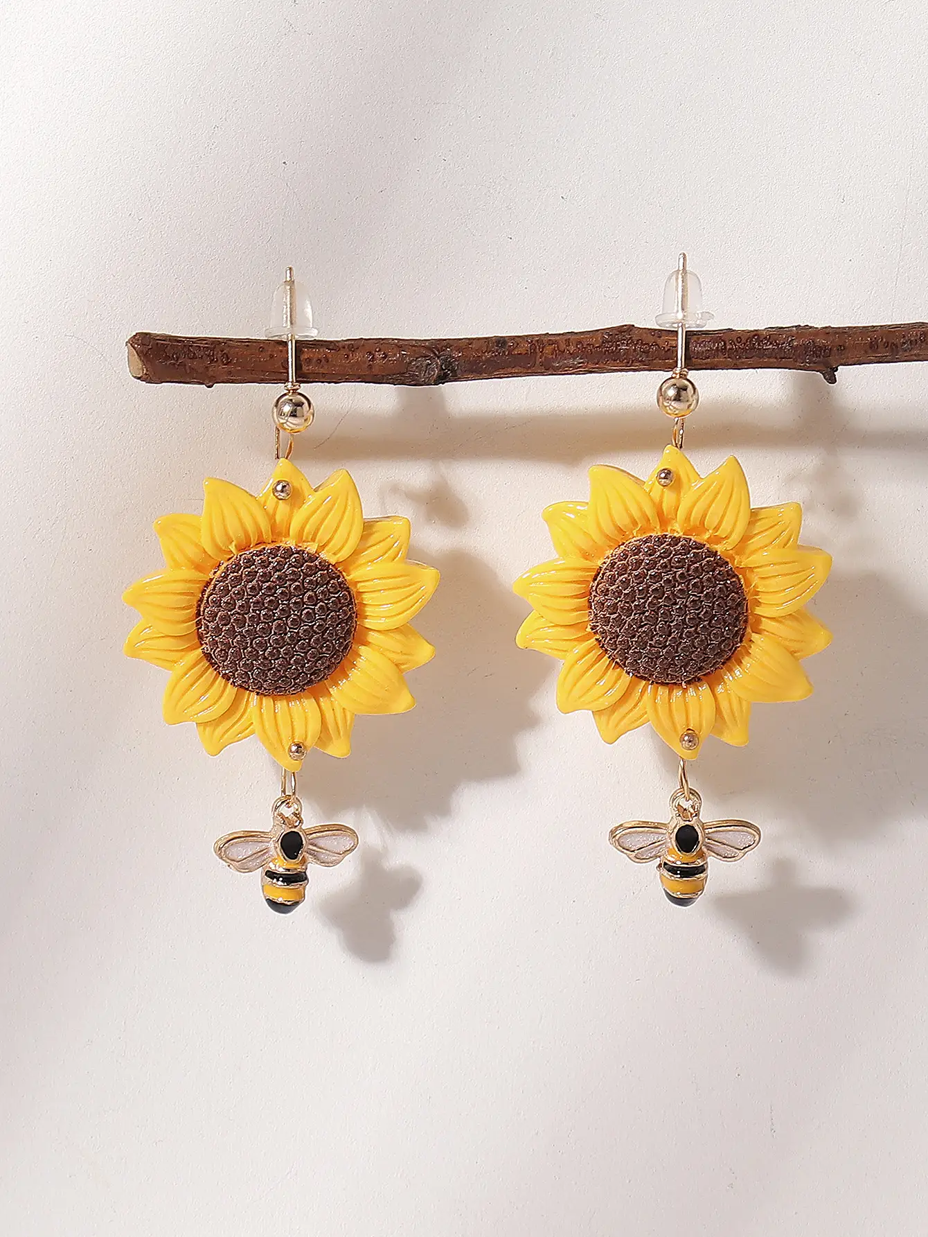 Sunflower and Bee Drop Earrings - Image 3