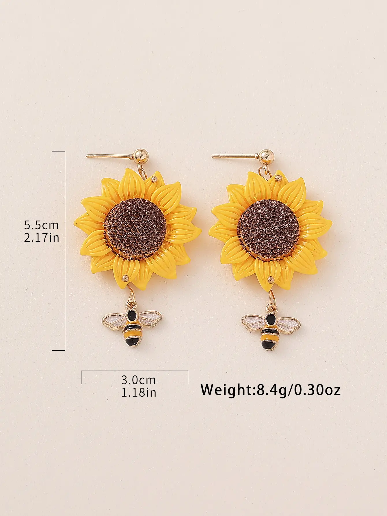 Sunflower and Bee Drop Earrings - Image 2