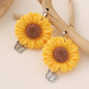 Sunflower Butterfly Drop Earrings