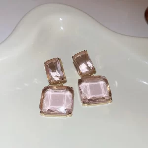 Pink Squares Artificial Diamond Ear Studs