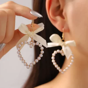 Heart Shape Bow Knot Plating Alloy Drop Earrings