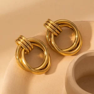 Geometric Plating Titanium Steel Ear Studs