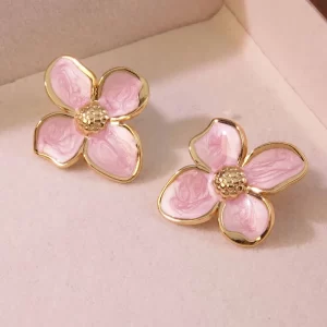 Cute Sweet Flower Stainless Steel Imitation Gold Ear Studs